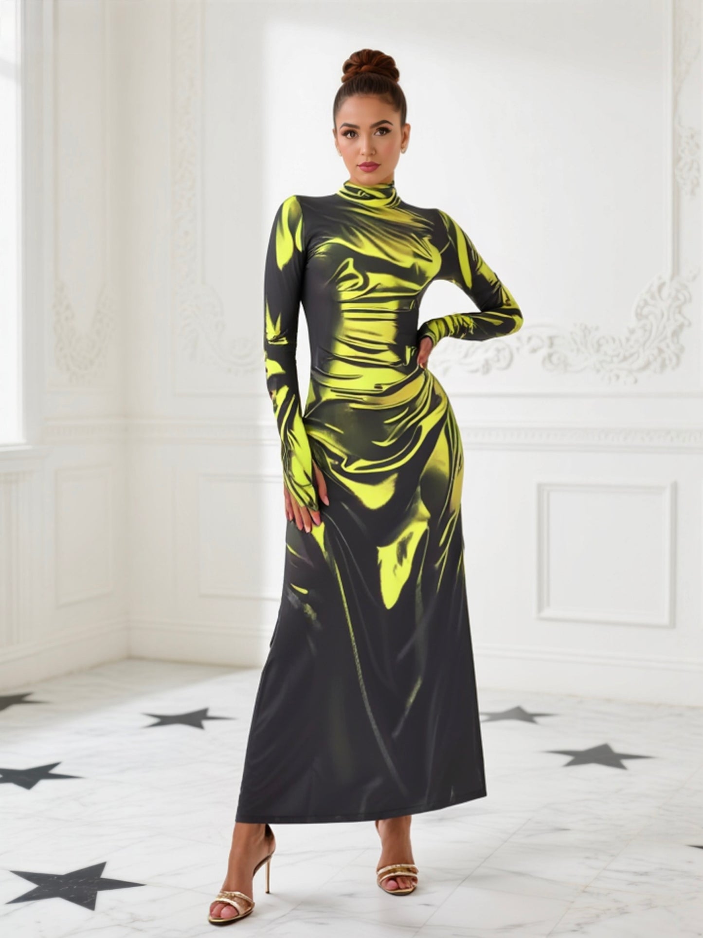 Body-con printed long dress