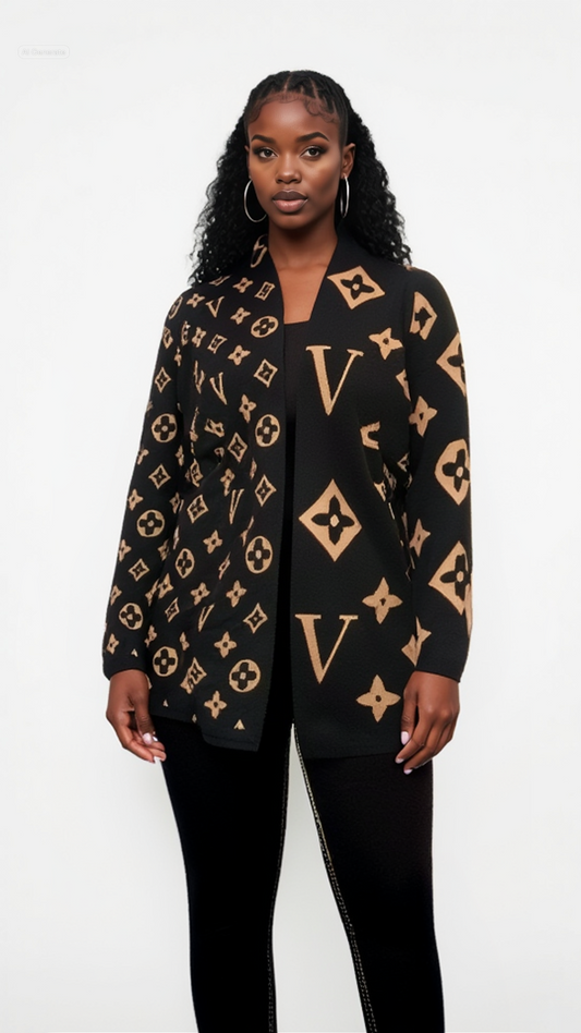 Elegantly knitted blazer with artistic shape and letter prints