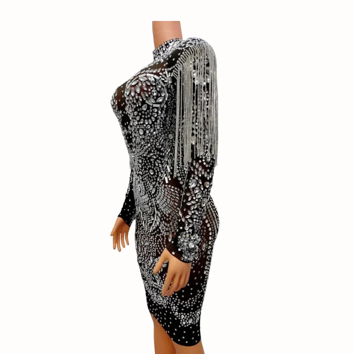 Black Mesh Rhinestone dress