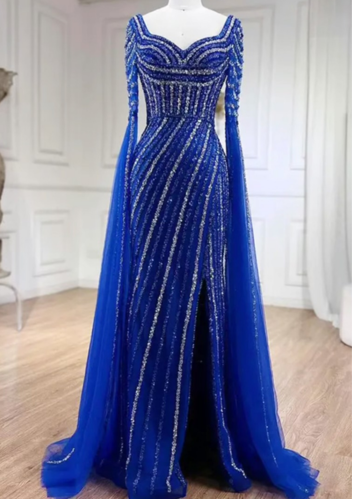 Blue Serene Beaded Evening Dress/Gown
