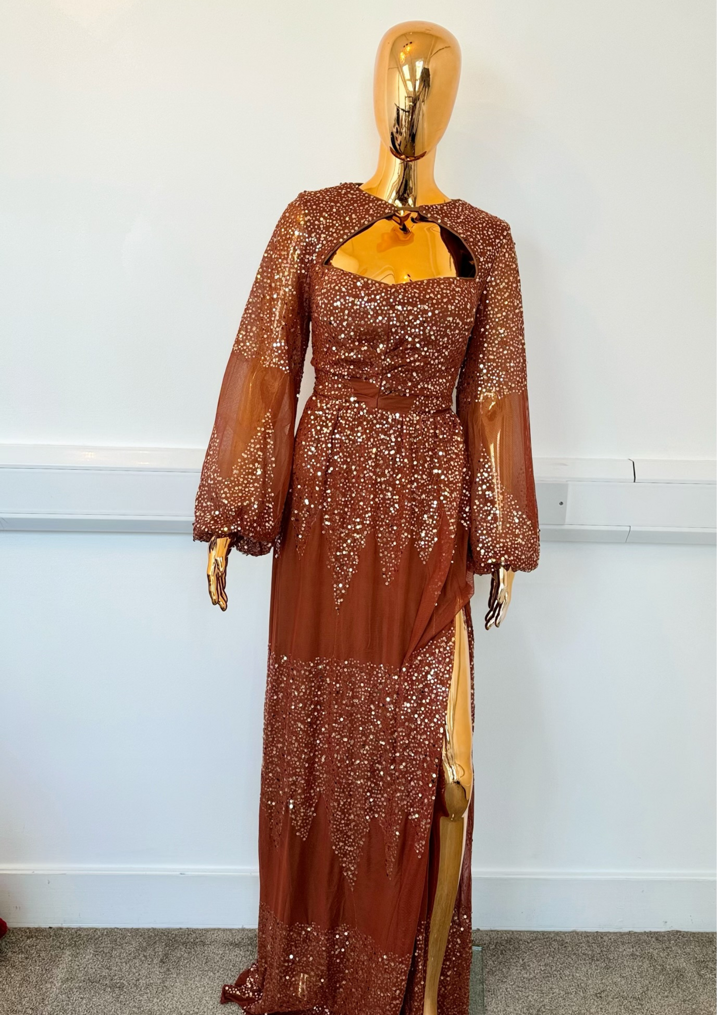 Hollow Bridesmaid Long Sleeve Evening Dress