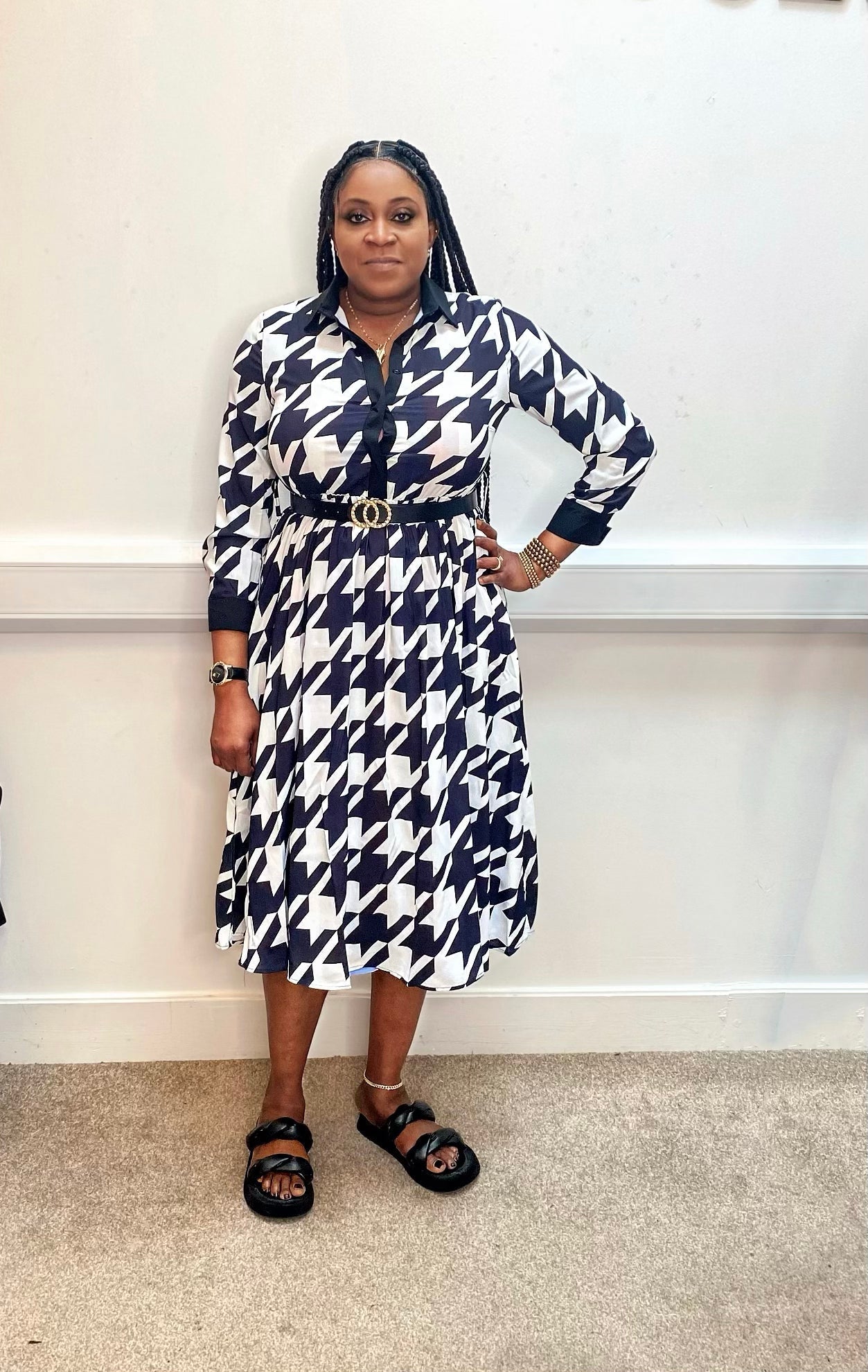 Dogtooth shirt dress