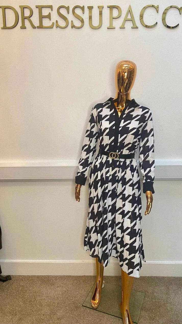 Dogtooth shirt dress