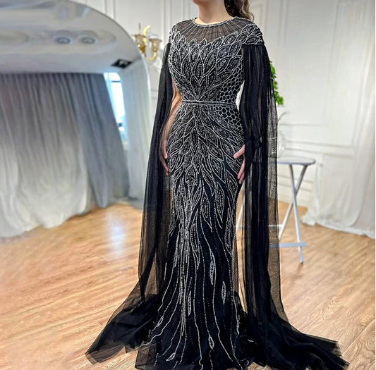 Drop Sleeve Embellished Beaded Dress