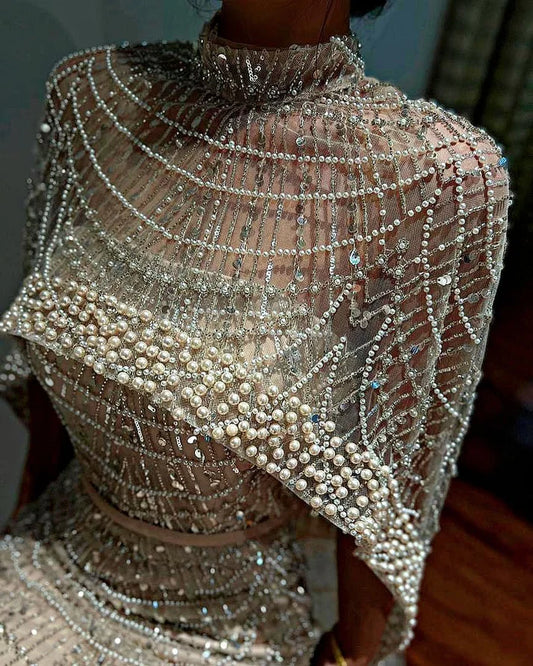 Embellished drop cape dress