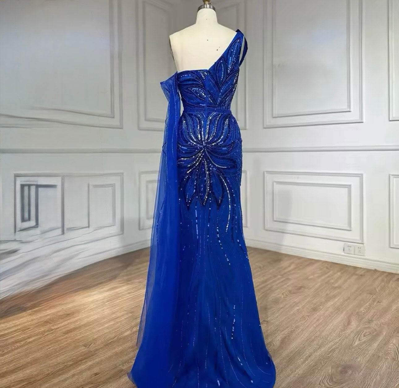 One Shoulder Beaded Mermaid Evening Dress