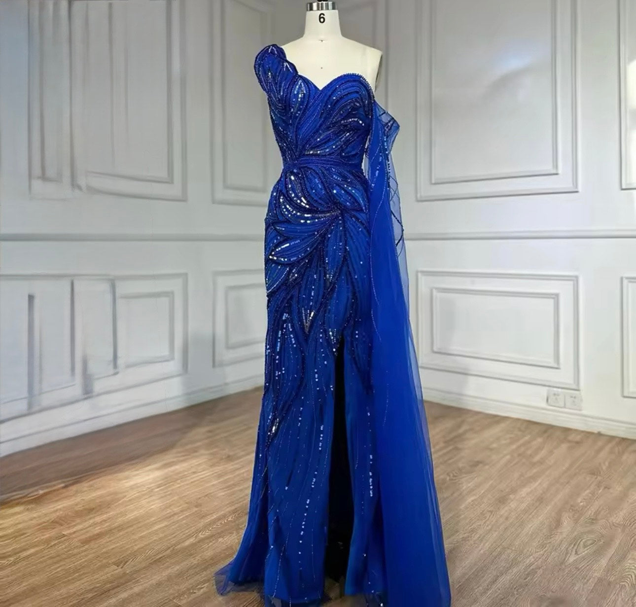 One Shoulder Beaded Mermaid Evening Dress