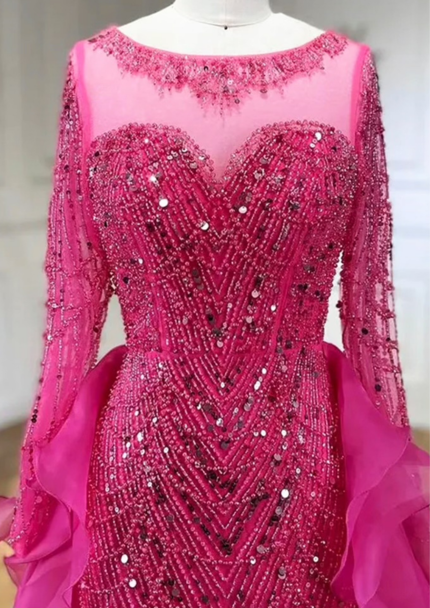 Jewel-Embellished Layered Ball Gown Dress