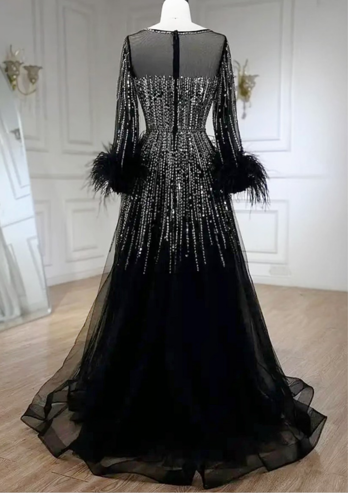 Luxury Feathers Black Dubai Evening Dress