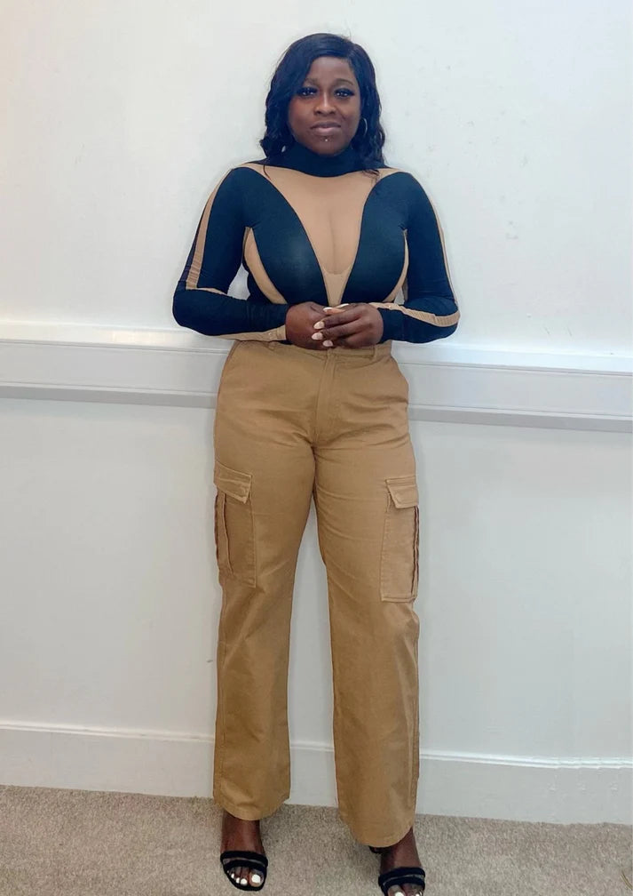 Mesh bodycon turtleneck bodysuit
