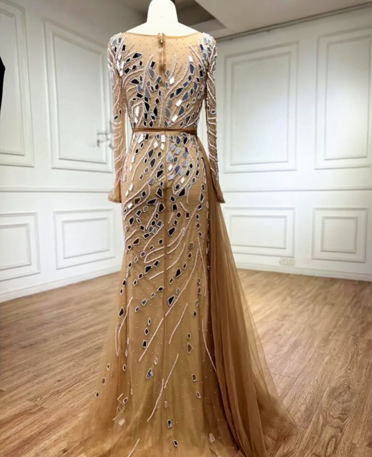 Nude Beaded Stone Designed Dress