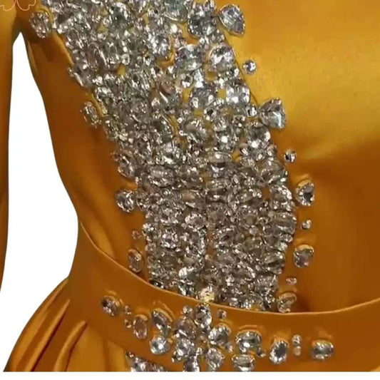 O Neck Crystal Side Slit Dress