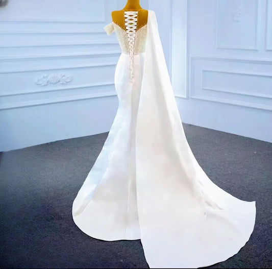 Short sleeve beaded wedding Dress