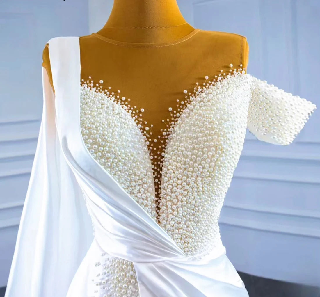 Short sleeve beaded wedding Dress