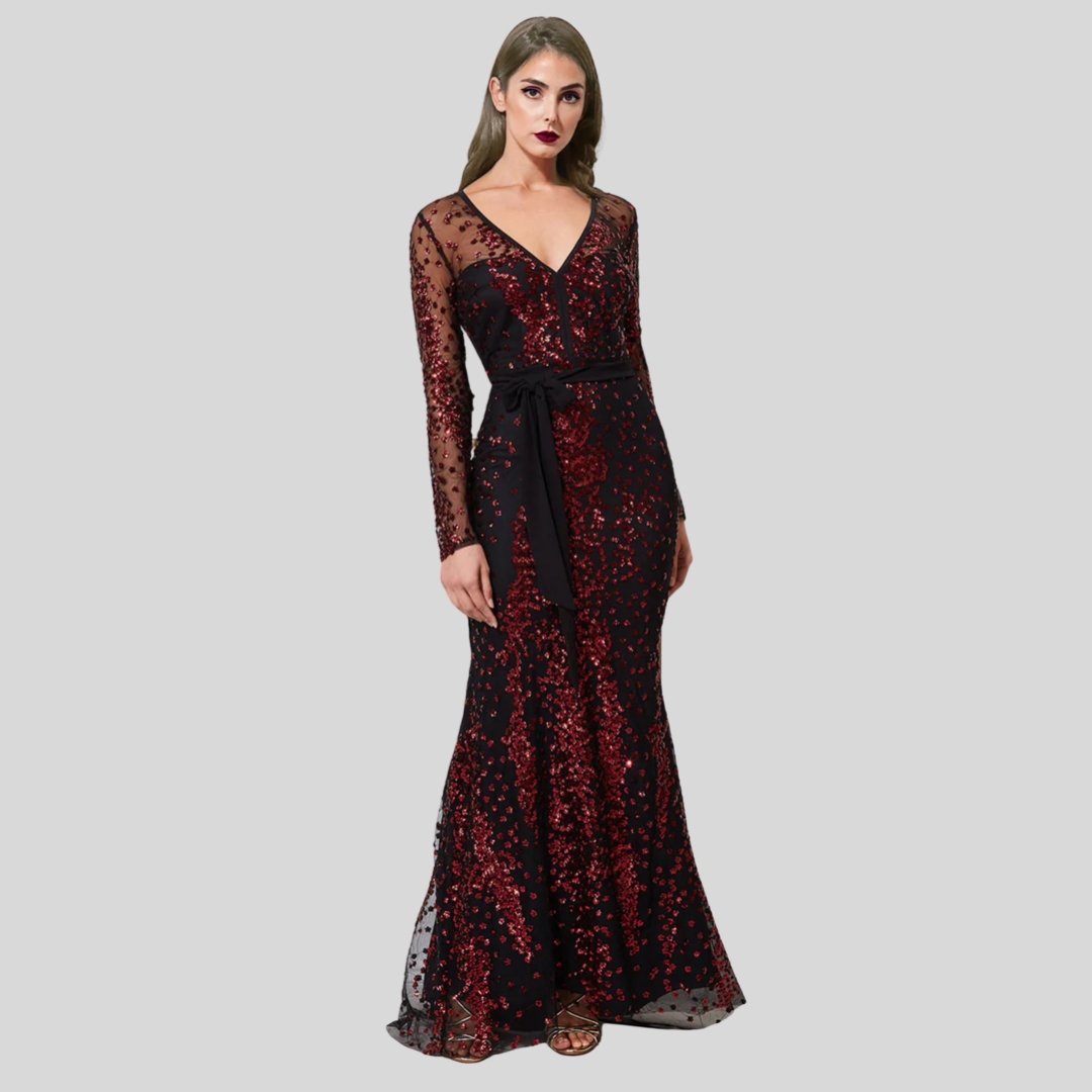 Vneck sequin mesh dress