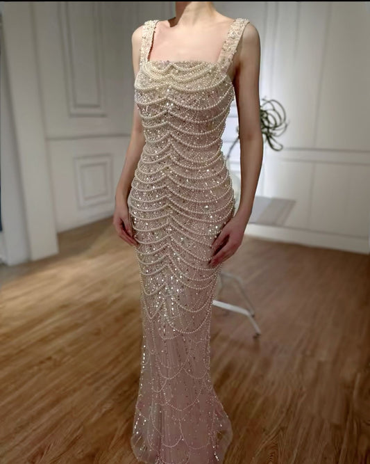 Pearl drop Beaded sleeveless party dress