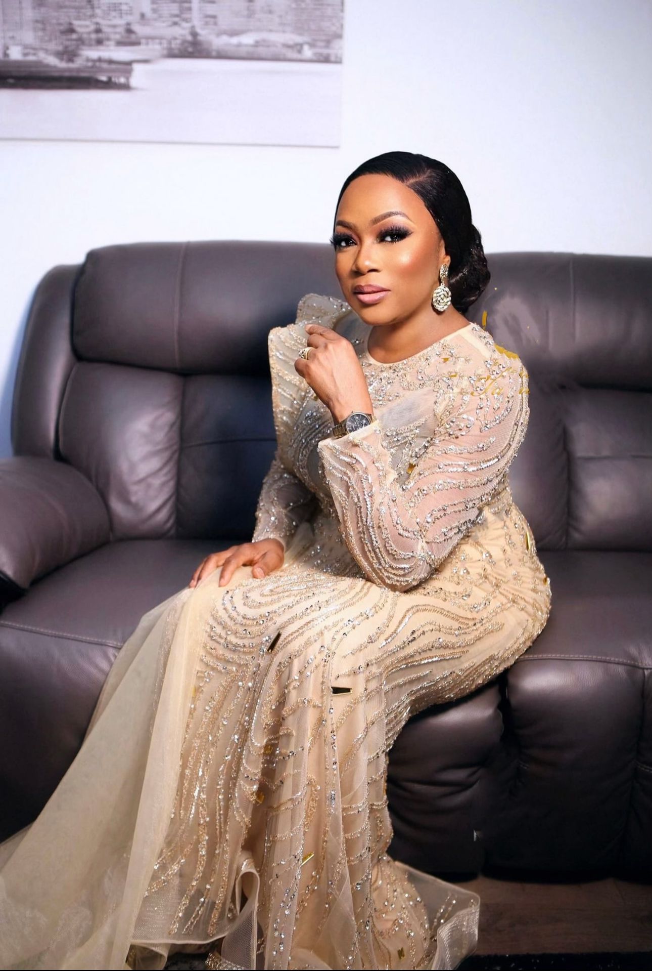 Beaded mermaid side tail dress