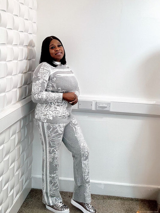 Printed flower Knitted stretchy two piece set