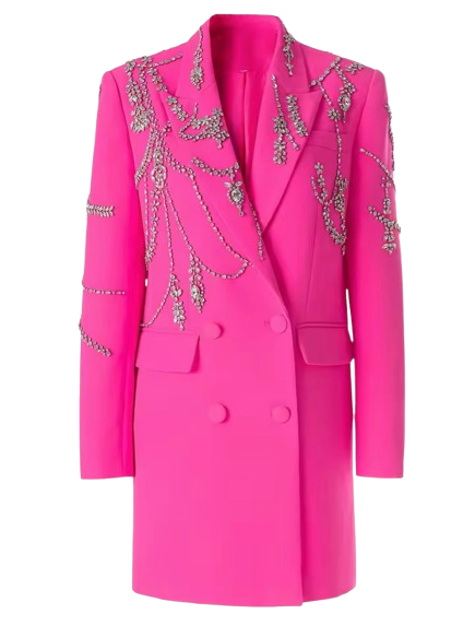 A tailored blazer dress embellished with sparkling rhinestones