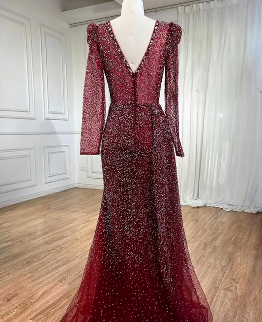 Wine Crystal Diamond Stone Party Dress