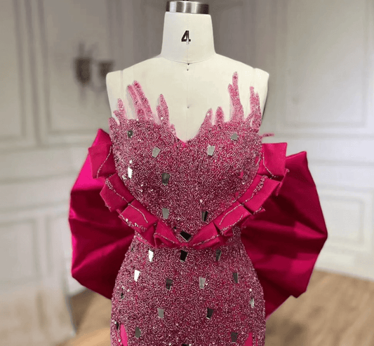 Fuchsia Crystal-Embellished Mermaid Evening Gown - dressupaccessories