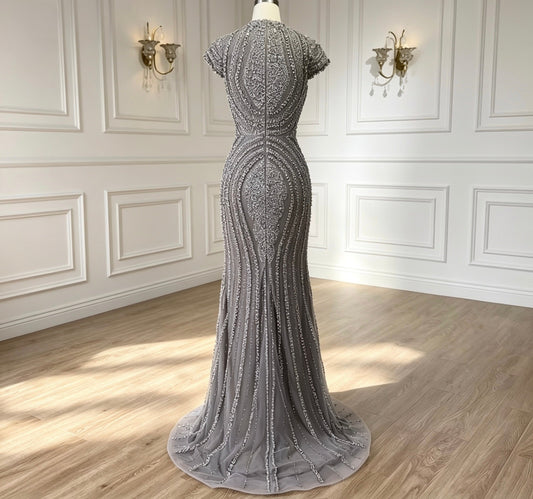 Gray Nude Occasional Mermaid Dress - dressupaccessories