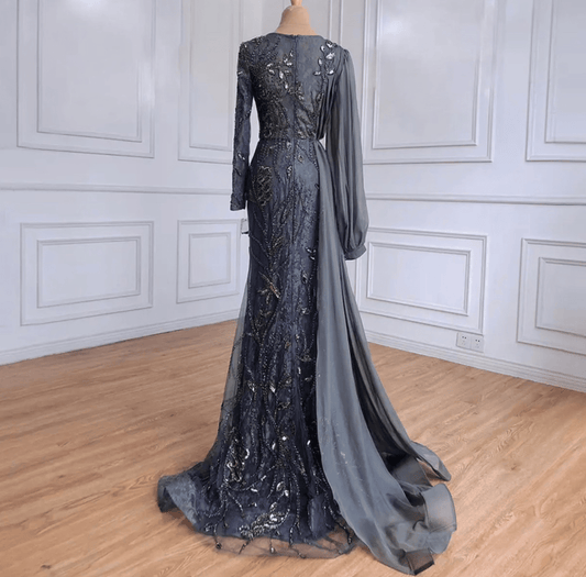 Grey Overskirt Mermaid Evening Dress - dressupaccessories