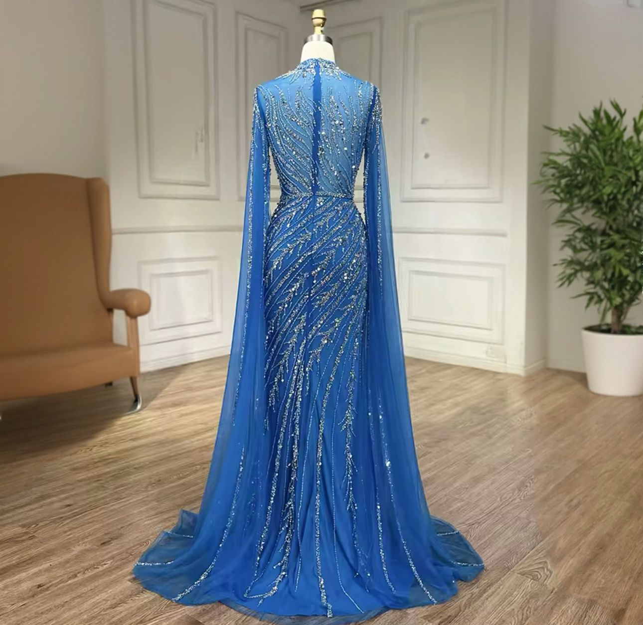 Mermaid full beaded drop sleeve dress - dressupaccessories