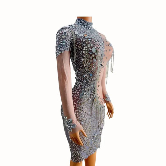 Mirror Silver Rhinestone Dress - dressupaccessories
