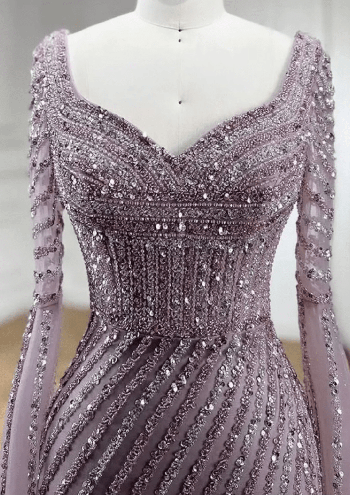 Nude Full Sleeves Mermaid Evening Dress - dressupaccessories