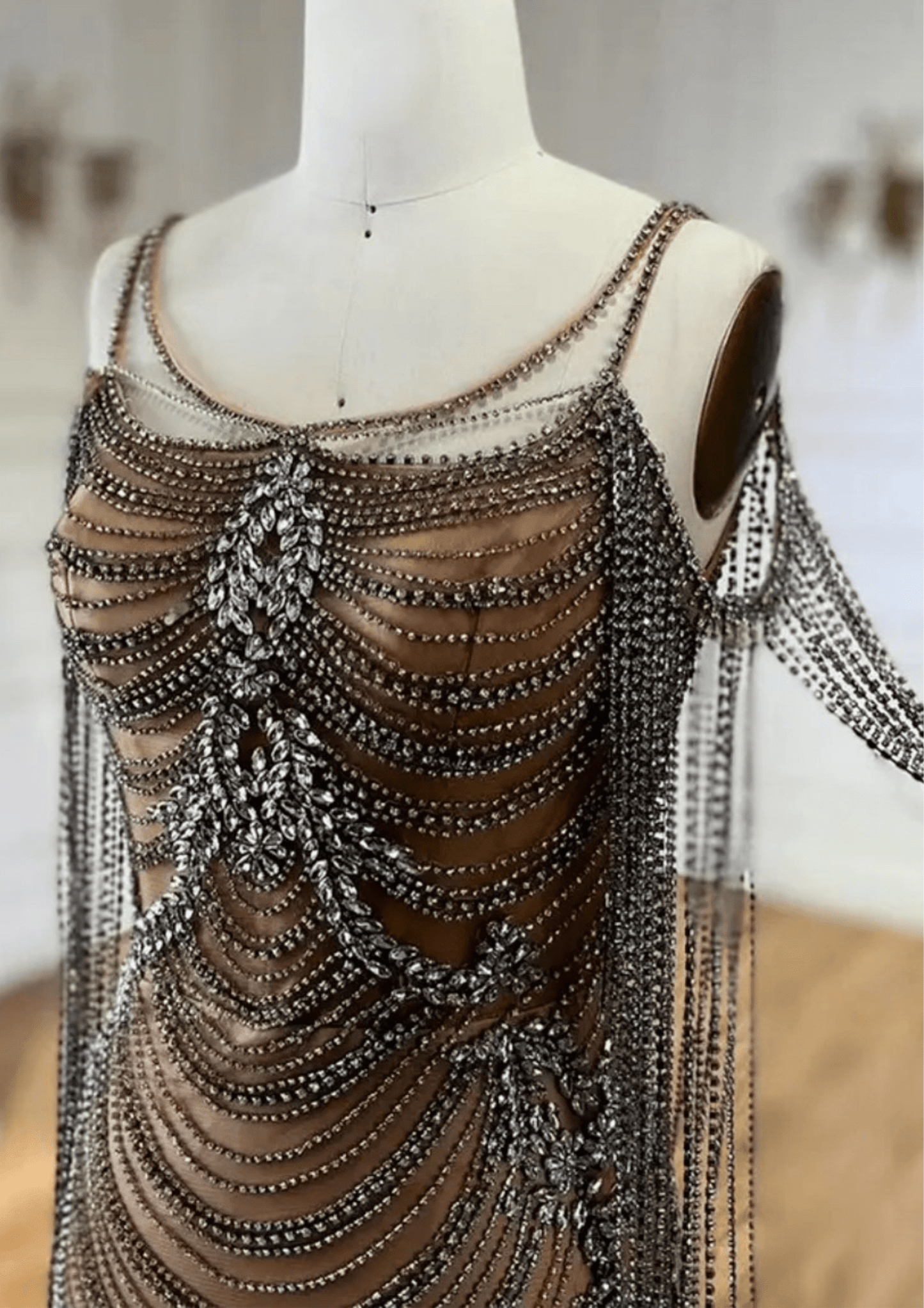 Sparkly Rhinestone Nude Long Occasional Dress - dressupaccessories