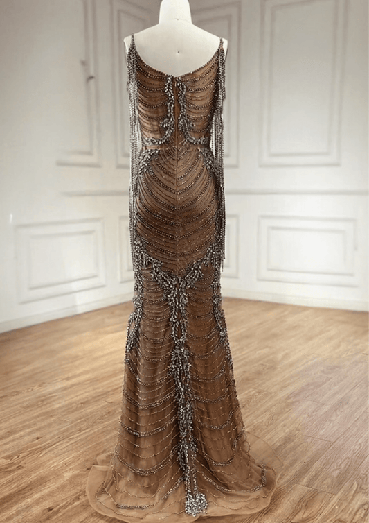 Sparkly Rhinestone Nude Long Occasional Dress - dressupaccessories