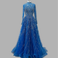 Blue Beaded luxury party dress