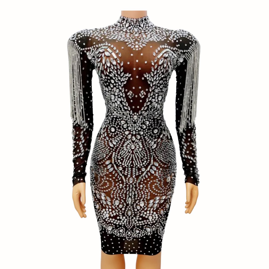 Black Mesh Rhinestone dress - dressupaccessories