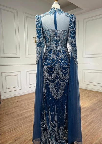 Blue Elegant Embellished Occasional Dress