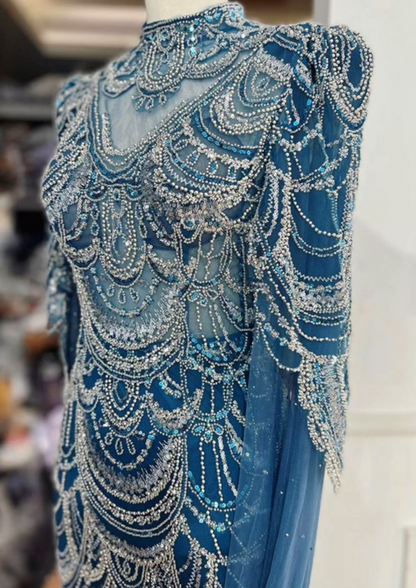 Blue Elegant Embellished Occasional Dress