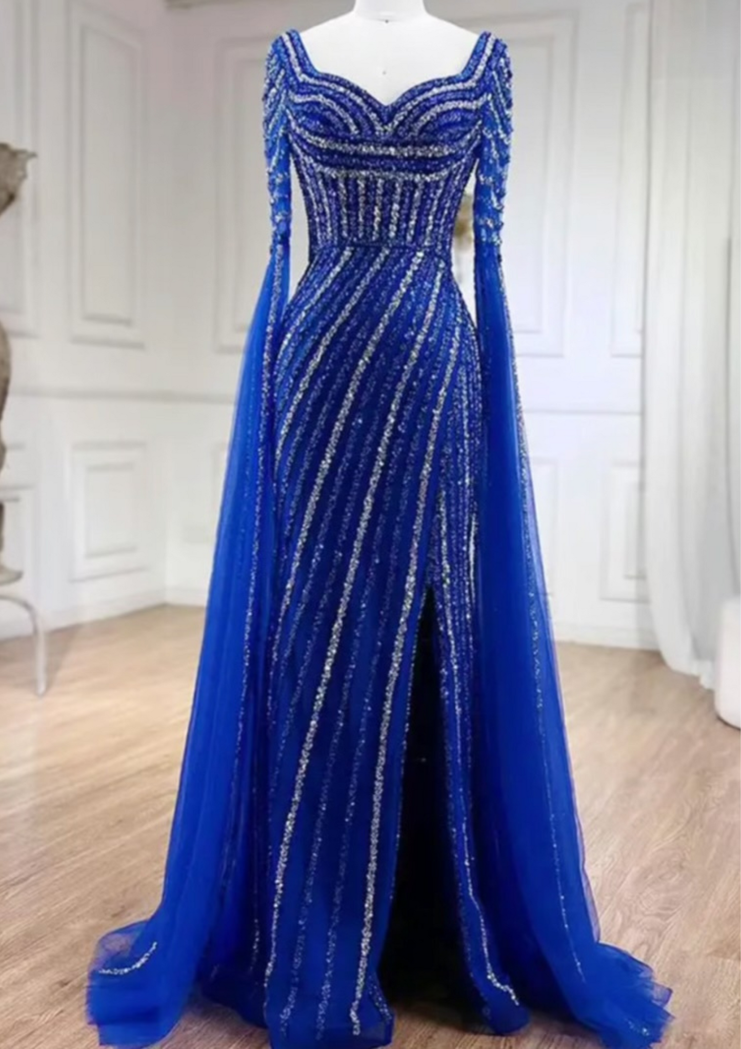 Blue Serene Beaded Evening Dress/Gown dressupaccessories