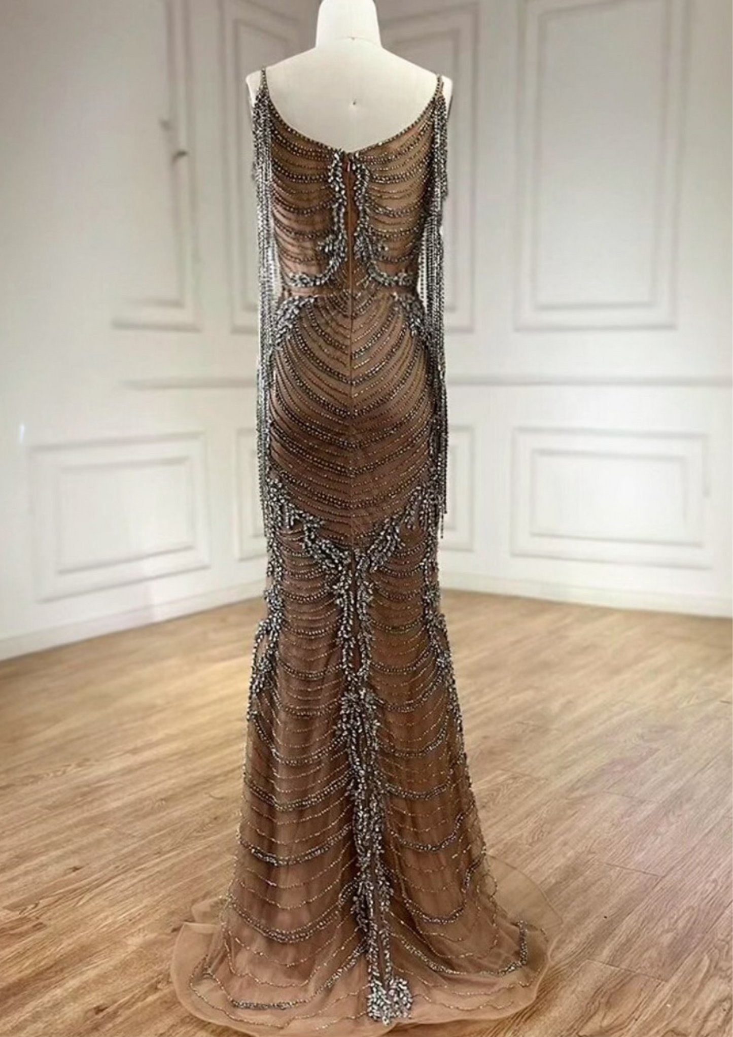 Sparkly Rhinestone Nude Long Occasional Dress