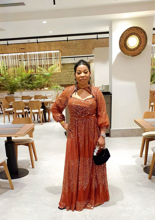 Hollow Bridesmaid Long Sleeve Evening Dress