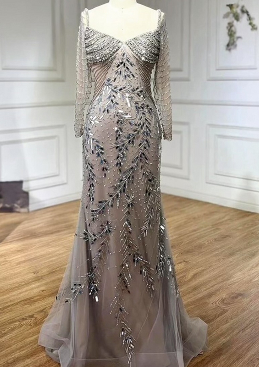 Silver Embellished Evening Dress