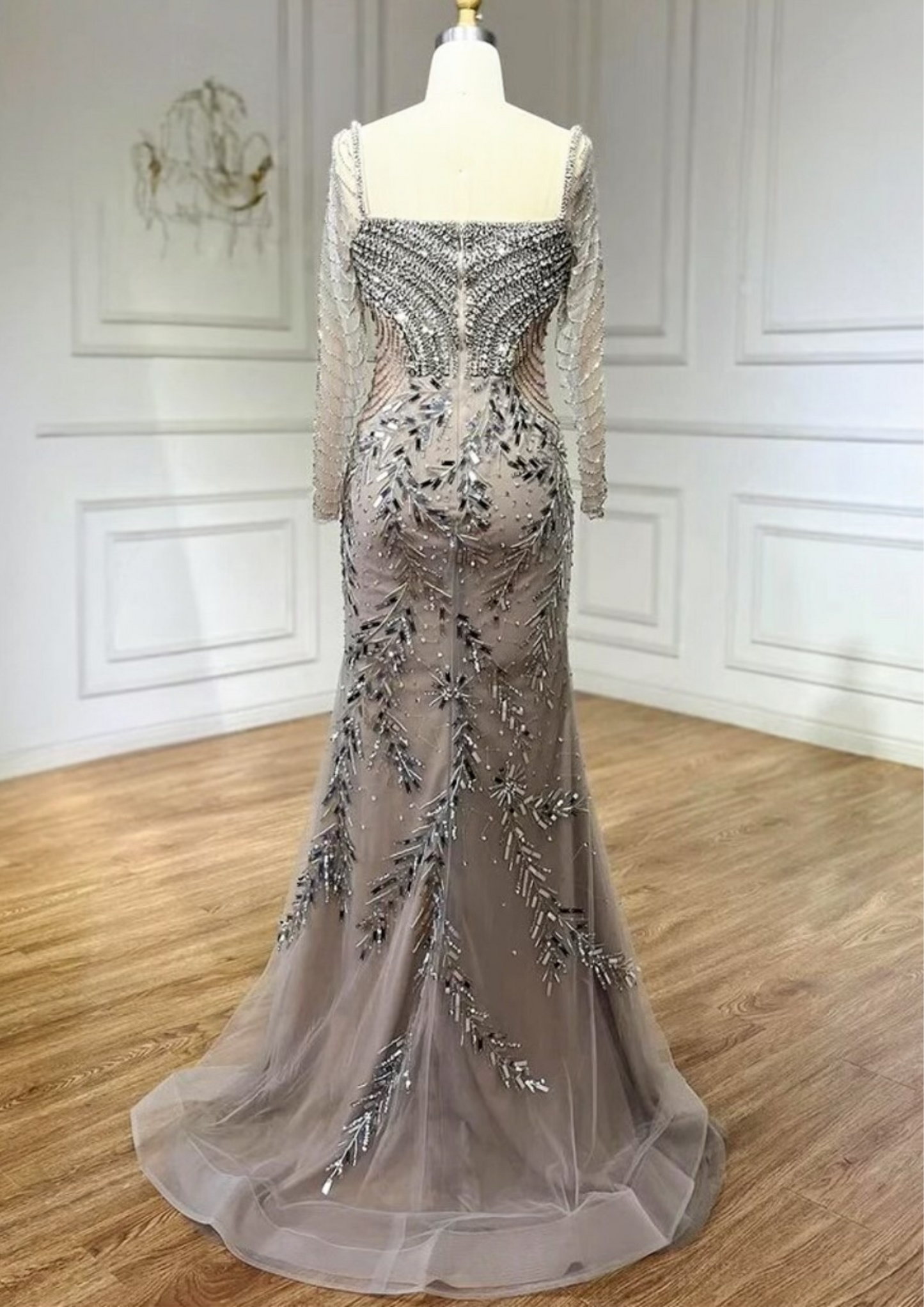 Silver Embellished Evening Dress