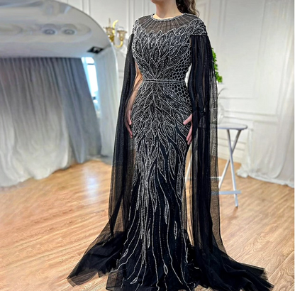 Drop Sleeve Embellished Beaded Dress