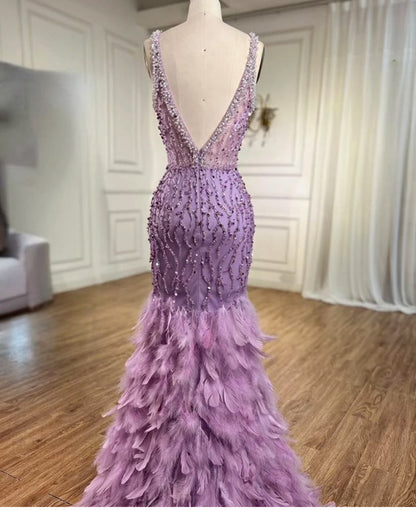 Embellished Front slit Feather Dress