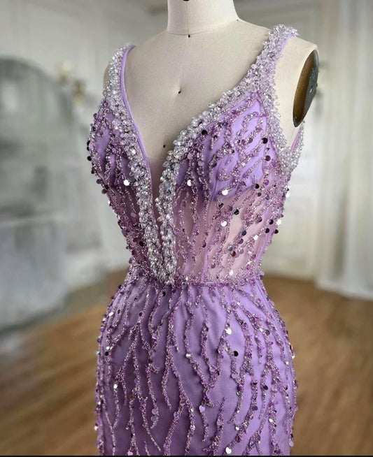 Embellished Front slit Feather Dress