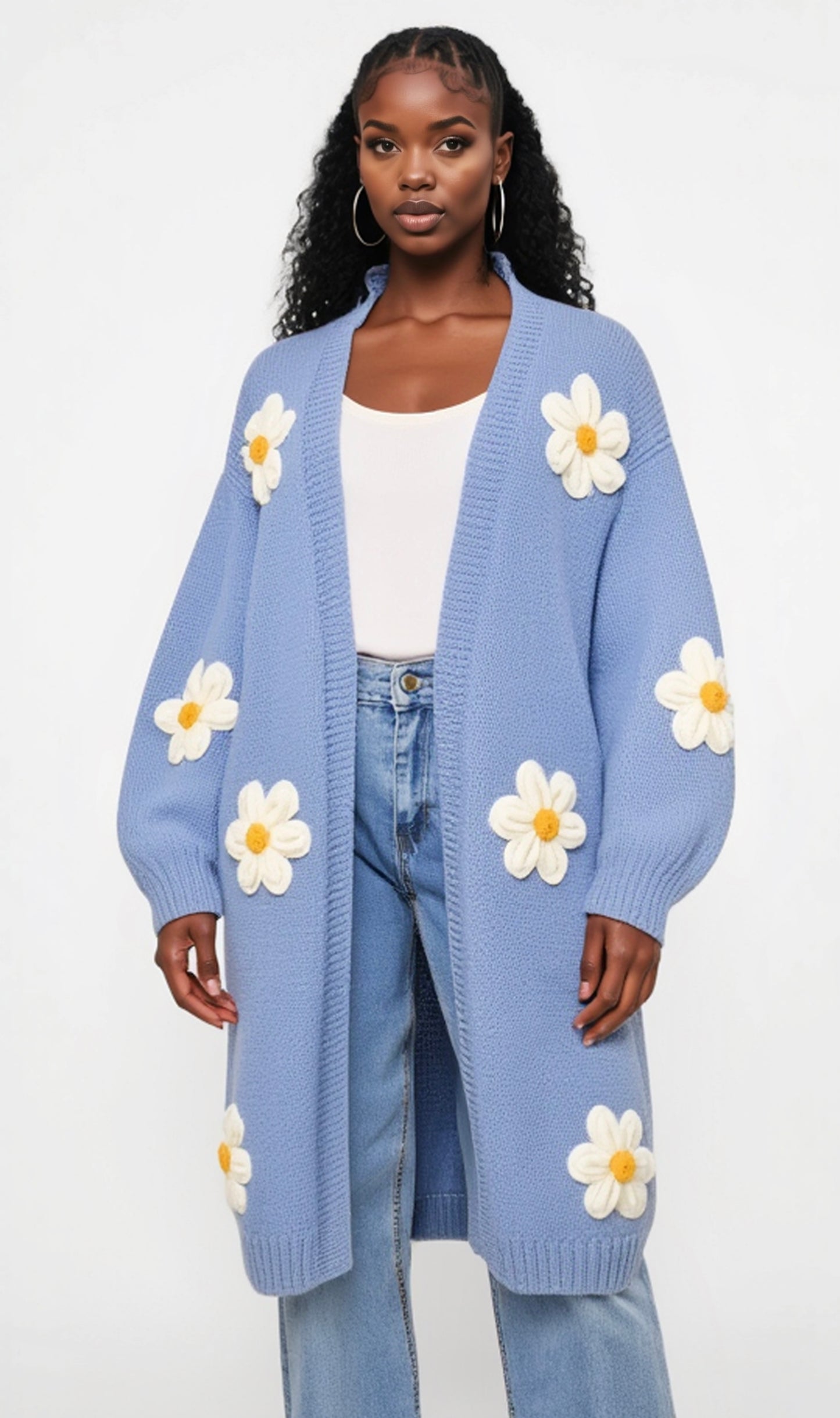 Floral Daisy Longline Knit Cardigan