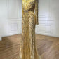 Gold Elegant Embellished V-Neck Dress