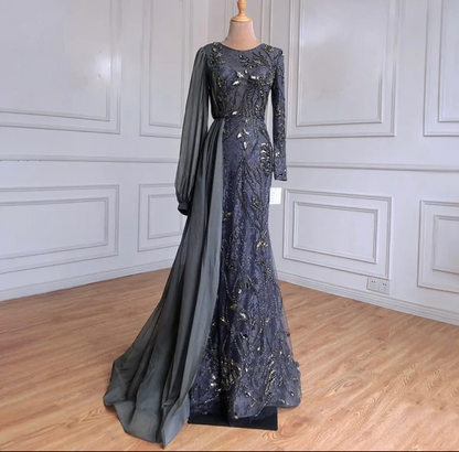 Grey Overskirt Mermaid Evening Dress