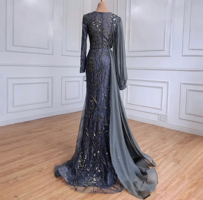 Grey Overskirt Mermaid Evening Dress