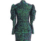 High Neck   Puff Long Sleeves Velvet Sequin
