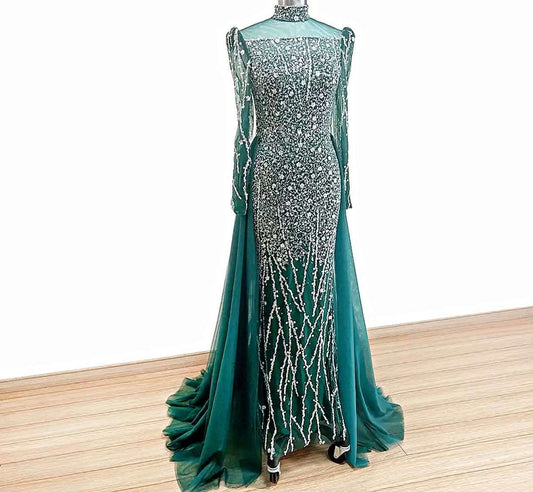 High-neck Rhinestones Back drop party dress